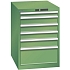 Dílenská zásuvková skříň LISTA, 6 zásuvek = 1x 75 + 3x 100 + 1x 150 + 1x 250mm, 564x725x850mm, zelená