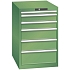 Dílenská zásuvková skříň LISTA, 6 zásuvek = 1x 50 + 2x 100 + 2x 150 + 1x 200mm, 564x725x850mm, zelená