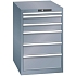 Dílenská zásuvková skříň LISTA, 6 zásuvek = 1x 50 + 2x 100 + 2x 150 + 1x 200mm, 564x725x850mm, tmavě šedá