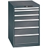 Dílenská zásuvková skříň LISTA, 6 zásuvek = 1x 50 + 2x 100 + 2x 150 + 1x 200mm, 564x725x850mm, černá