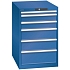 Dílenská zásuvková skříň LISTA, 6 zásuvek = 1x 50 + 2x 100 + 2x 150 + 1x 200mm, 564x725x850mm, tmavě modrá