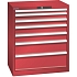 Dílenská zásuvková skříň LISTA, 7 zásuvek = 1x50 + 2x75 + 2x100 + 1x150 +1x200mm, 717x572x850mm, červená
