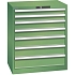 Dílenská zásuvková skříň LISTA, 7 zásuvek = 2x75 + 2x100 + 2x125 + 1x150mm, 717x572x850mm, zelená