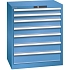 Dílenská zásuvková skříň LISTA, 7 zásuvek = 2x75 + 2x100 + 2x125 + 1x150mm, 717x572x850mm, modrá