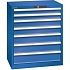 Dílenská zásuvková skříň LISTA, 7 zásuvek = 2x75 + 2x100 + 2x125 + 1x150mm, 717x572x850mm, fluorescentní modrá