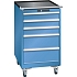 Mobilní dílenská zásuvková skříň LISTA, 5 zásuvek = 3x100 + 2x200mm, 564x725x990mm, modrá