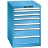 Dílenská zásuvková skříň LISTA, 7 zásuvek = 1 x 50 / 2 x 75 / 2 x 100 / 2 x 150, 564x725x800 mm, světle modrá