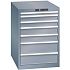 Dílenská zásuvková skříň LISTA, 7 zásuvek = 1 x 50 / 2 x 75 / 2 x 100 / 2 x 150, 564x725x800 mm, tmavě šedá