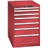 Dílenská zásuvková skříň LISTA, 7 zásuvek = 1x 50 + 2x 75 + 2x 100 + 1x 150 + 1x 200mm, 564x725x850mm, červená