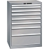 Dílenská zásuvková skříň LISTA, 717x572x1000mm, 8 zásuvek, šedá/stříbrná
