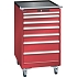 Mobilní dílenská zásuvková skříň LISTA, 7 zásuvek = 1x50 + 2x75 + 2x100 + 2x150mm, 564x725x990mm, červená