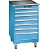 Mobilní dílenská zásuvková skříň LISTA, 7 zásuvek = 2x75 + 4x100 + 1x150mm, 564x725x990mm, světle modrá