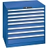 Dílenská zásuvková skříň LISTA, 870x725x850mm, 8 zásuvek, nosnost zásuvky 200kg, fluorescentní modrá