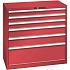 Dílenská zásuvková skříň Lista, nosnost 75 kg, 6 zásuvek, červená
