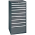 Dílenská zásuvková skříň LISTA, 9 zásuvek = 3 x 100 / 5 x 150 / 1 x 300mm, 717x725x1450mm, nosnost 75kg, černá