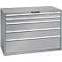 Dílenská zásuvková skříň Lista, 1431x725x1000 mm, 75kg, 5 zásuvek, šedá/strříbrná