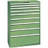Dílenská zásuvková skříň Lista, nosnost 75 kg, 9 zásuvek, zelená