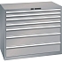 Dílenská zásuvková skříň Lista, 1193x725x1000 mm, 7 zásuvek, šedá/stříbrná