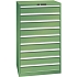 Dílenské zásuvkové skříně LISTA, 9 zásuvek =9x150mm, nosnost zásuvky 200kg, 870x725x1450mm, zelená