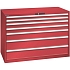 Dílenská zásuvková skříň Lista, 1431x725x1000 mm, 200kg, 7 zásuvek, červená