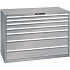 Dílenská zásuvková skříň Lista, 1431x725x1000 mm, 200kg, 7 zásuvek, šedá/stříbrná