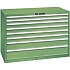 Dílenská zásuvková skříň Lista, 1431x725x1000 mm, 200kg, 8 zásuvek, zelená