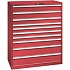 Dílenská zásuvková skříň Lista, 1193x725x1450 mm, 200kg, 10 zásuvek, červená