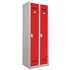 Svařovaná šatní skříň Vinco, 2 oddíly, 300 mm, otočný uzávěr, šedá/červená