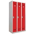 Svařovaná šatní skříň Vinco, 3 oddíly, 300 mm, otočný uzávěr, šedá/červená