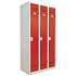 Svařovaná šatní skříň Vinco, 3 oddíly, 300 mm, cylindrický zámek, šedá/červená