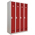Svařovaná šatní skříň Vinco, 4 oddíly, 300 mm, otočný uzávěr, šedá/červená