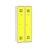 Snížená školní šatní skříň, 2 sloupce, 300 mm, šedá/žlutá, tříbodový cylindrický zámek