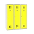 Snížená školní šatní skříň, 3 sloupce, 400 mm, šedá/žlutá, tříbodový cylindrický zámek