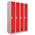 Svařovaná šatní skříň Vinco, 4 oddíly, 300 mm, cylindrický zámek, šedá/červená