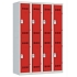 Svařovaná šatní skříň Vinco, 4 sloupce, 8 boxů, 300 mm, cylindrický zámek, šedá/červená