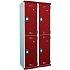 Svařovaná šatní skříň Acial, 4 oddíly, šířka 400 mm, šedá/červená, kódový zámek