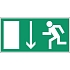 Značka nouzový východ vlevo dole, rozměr: 105 x 110 mm