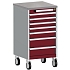 Mobilní zásuvková skříň Bott Cubio, 99 x 52,5 x 52,5 cm, 7 zásuvek, linoleum, šedá-červená