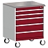 Mobilní zásuvková skříň Bott Cubio, 99 x 80 x 65 cm, 5 zásuvek, linoleum, šedá-červená