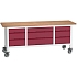 Mobilní dílenský stůl Bott Verso Storage, 200 x 60 x 83 cm, multiplex, 9 zásuvek, šedá-červená
