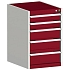 Dílenská zásuvková skříň Bott Cubio, 80 x 52,5 x 52,5 cm, 5 zásuvek, šedá-červená