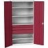 Dílenská skříň se zásuvkami Bott Verso, 200 x 105 x 55 cm, 4 police, 3 zásuvky, šedá-červená