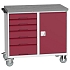 Údržový zásuvkový vozík Bott Verso, 98 x 105 x 60 cm, 6 zásuvek, skříňka, linoleum, šedá-červená