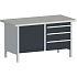 Dílenský stůl Bott Cubio Storage, 84 x 150 x 75 cm, 3 zásuvky, skříňka, linoleum, šedá-antracit