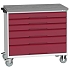 Mobilní pracovní stůl se zásuvkami Bott Verso, 98 x 105 x 60 cm, 6 zásuvek, linoleum, šedá-červená