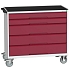Mobilní pracovní stůl se zásuvkami Bott Verso, 96,5 x 80 x 55 cm, 5 zásuvek, rohož, šedá-červená