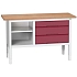 Dílenský stůl Bott Verso, výškově nastavitelný, 83-93 x 150 x 60 cm, multiplex, 3 zásuvky, 1 police, šedá-červená