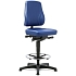 Pracovní židle Bimos All In One 9631 s kluzáky, s podnožkou, koženkový sedák, nízké opěradlo, modrá