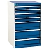 Dílenská zásuvková skříň Bott Cubio, 100 x 65 x 52,5 cm, 7 zásuvek, šedá-modrá
