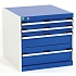 Dílenská zásuvková skříň Bott Cubio, 60 x 65 x 52,5 cm, 4 zásuvky, šedá-modrá